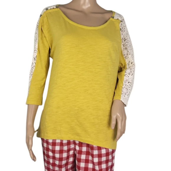 Anthropologie Little Yellow Button 3/4 Sleeve Top - Picture 1 of 4